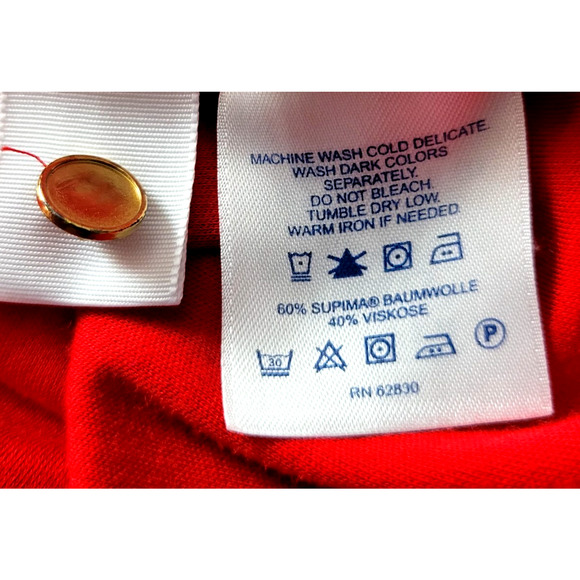 Lands End Henley Top Womens Large Red Ruffle 1/4 Buttons Long Sleeves Stretches - Picture 7 of 8